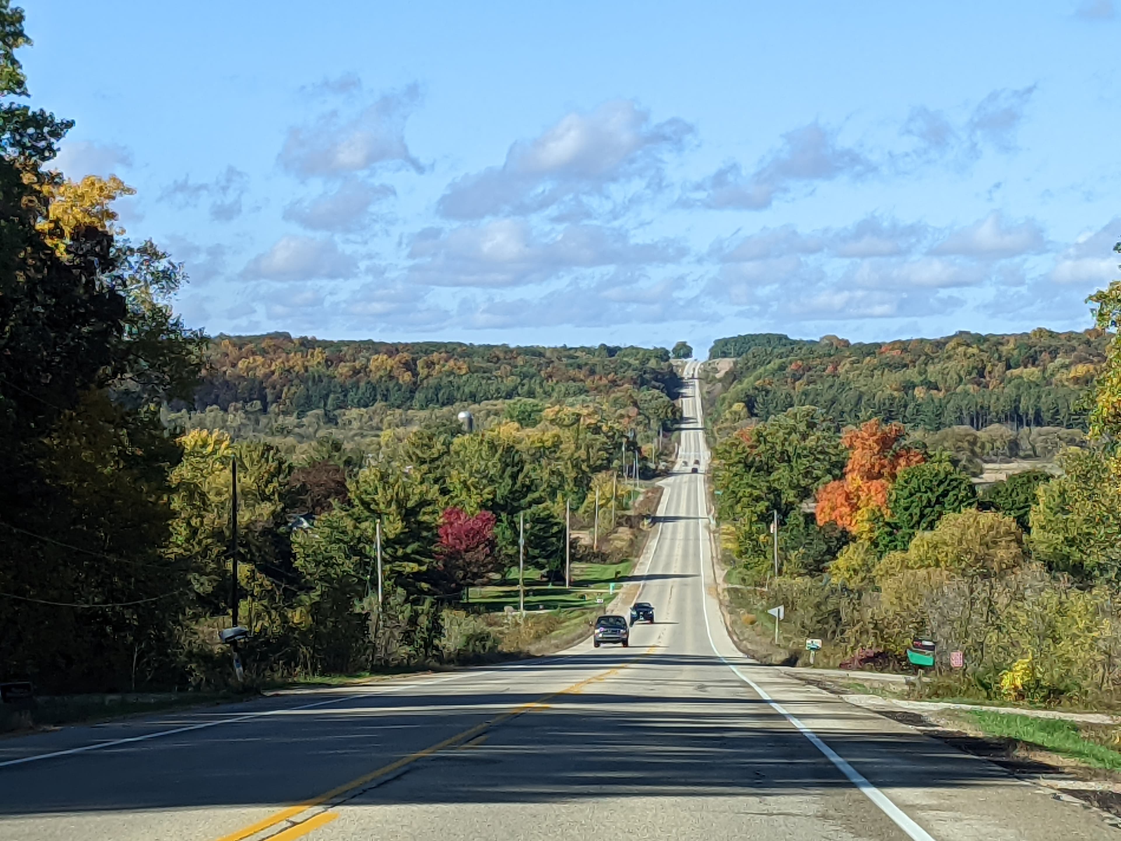 State Road 120 between Lake Geneva and Milwaukee in fall foliage, Wisconsin