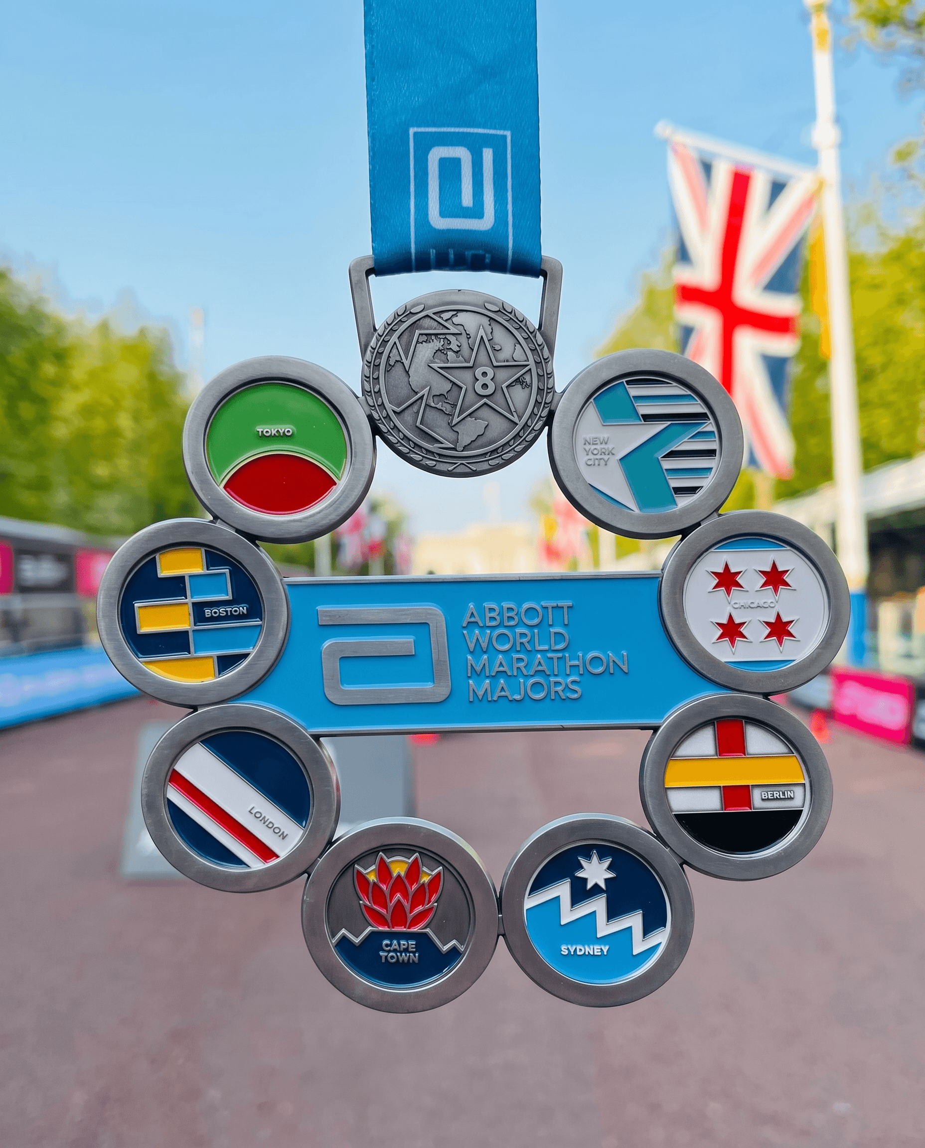 The Abbott World Marathon Majors eight-star finisher medal, representing completions of all eight Major marathons