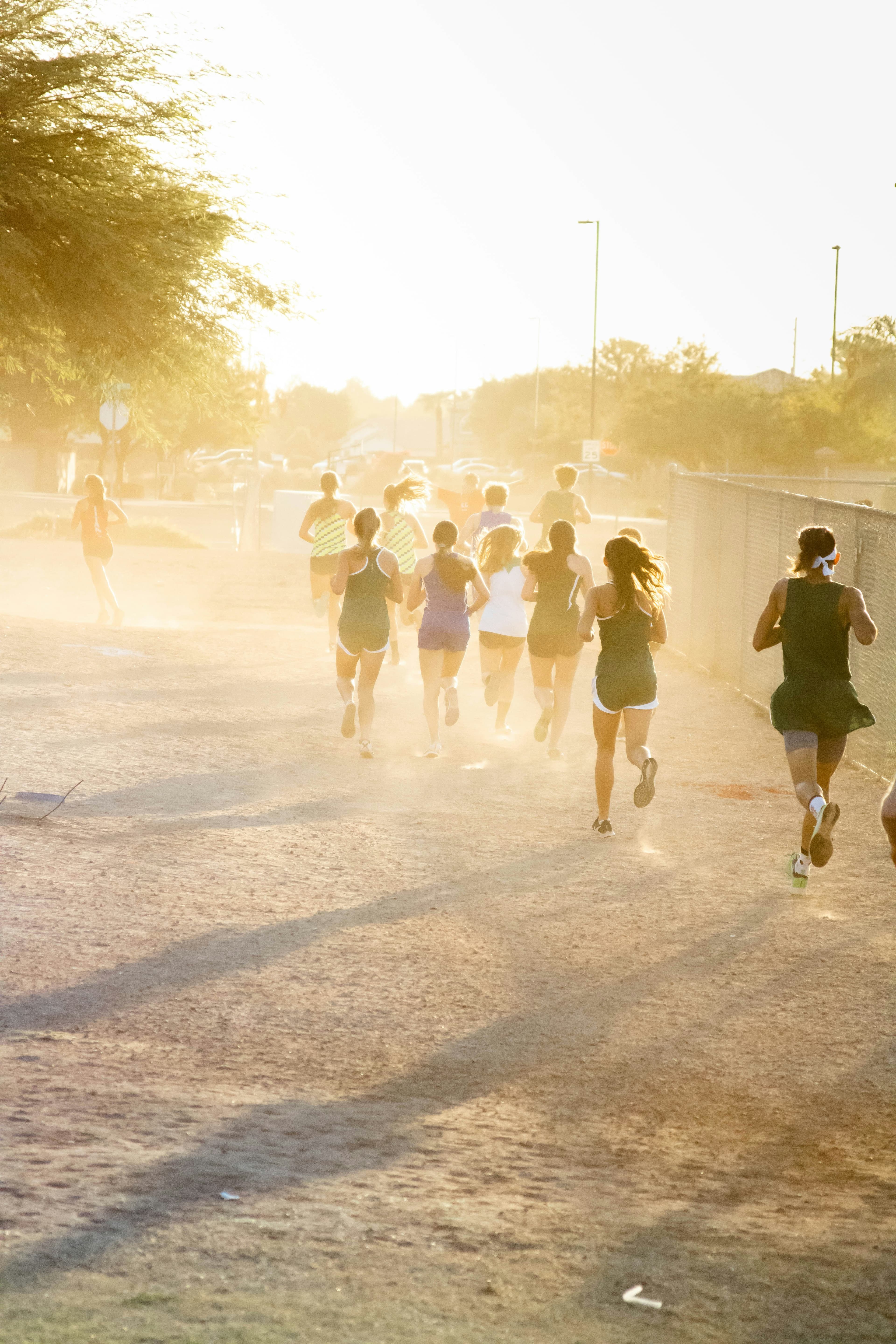 A group of runners from a city run club gathered together before an early morning training run